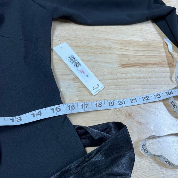 Eliza J NWT Long Sleeve Tuxedo Gown Black Size 10 Satin Lapel & Belt V-Neck - Picture 8 of 10